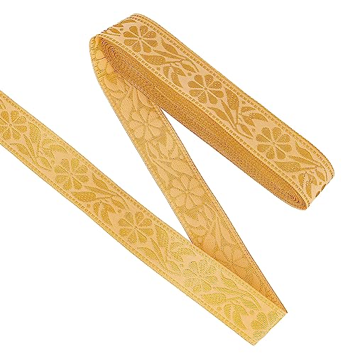 FINGERINSPIRE 9.1 m 20 mm Breit Stickerei Jacquardbesatz Ethno Stil Polyester Goldenes Blumenband Meterware Gewebtes Vintage Spitzenband Jacquardband Für Geschenkverpackung Party Dekoration von FINGERINSPIRE