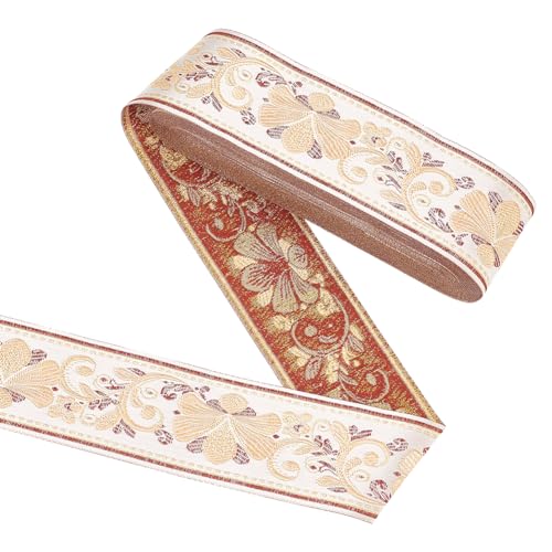 FINGERINSPIRE 9.1 m Jacquardband 50 mm Weiß Ethnisch Metallisch Goldfarben Einseitig Bestickt Spitzenbesatz Blumenmuster Vintage Band Für Selbstgemachte Kleidung Accessoires Dekorationen von FINGERINSPIRE