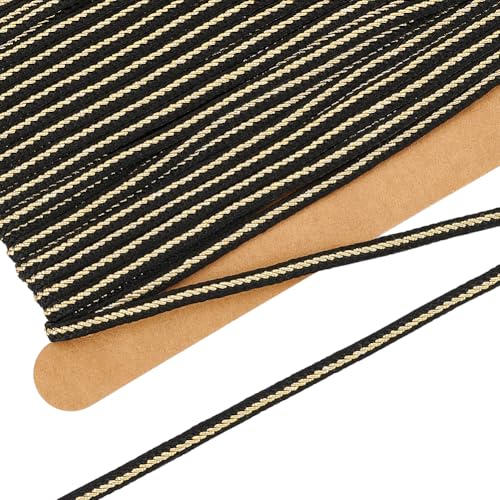 FINGERINSPIRE 9.1 m Mini Spitzenbesatz Für Puppenkleidung 3mm Breit Sehr Kleine Puppe Schwarzer Nylon Spitzenbesatz Winziger Goldener Kiel Metallischer Grimp Geflochtenes Spitzenband Dekoration von FINGERINSPIRE