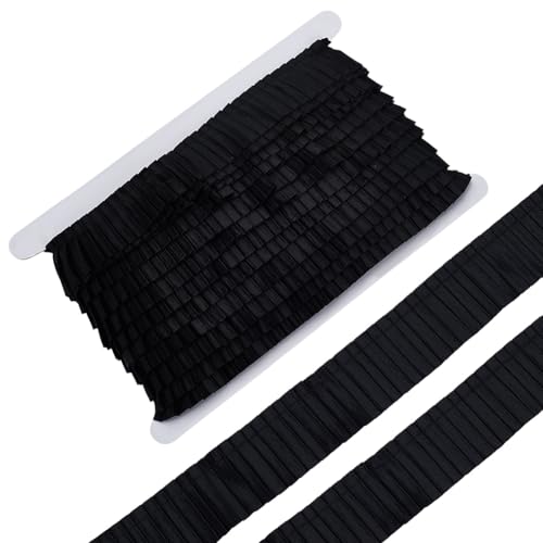 FINGERINSPIRE 9.1 m Schwarzes Plisseeband Aus Satin 30mm Breit Gerüschtes Randband Plissiertes Satin Faltenbesatz Gerüschtes Spitzenband Für Hochzeitskleider Kleiderdekoration Kleidungszubehör von FINGERINSPIRE