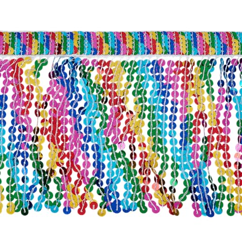 FINGERINSPIRE 9.14 m Pailletten Fransenbesatz 24cm Breit Pailletten Quaste Fransenbesatz Bunte Pailletten Quasten Nähbesatz Für Lateinamerikanische Kleider Kleidungsverzierung Kostüme Kleidungsstücke von FINGERINSPIRE