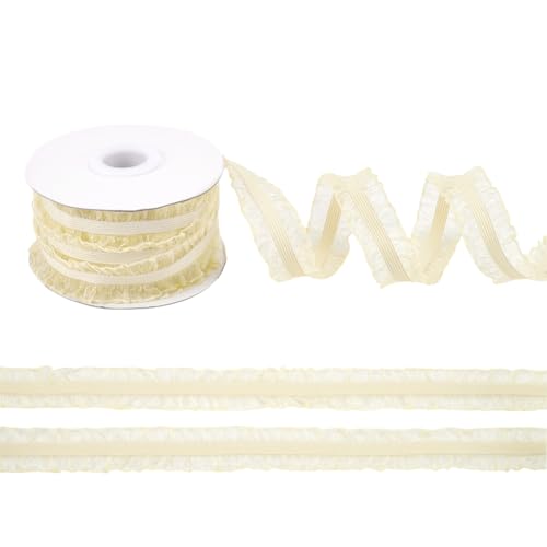 FINGERINSPIRE 9.1m 20mm Doppel Rüschen Spitzenbesatz Zitrone Chiffon Rüschen Stretch Elastischer Kantenbesatz Plissee Stoff Spitzenband Für DIY Kleid Kopfbedeckung Dekoration Und Geschenkverpackung von FINGERINSPIRE