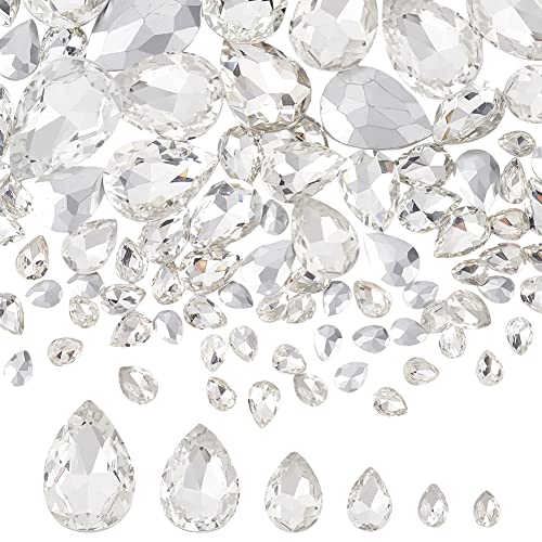 FINGERINSPIRE 94 Stück Strassstein mit spitzem Rücken 6 Größen Glas Strasssteine Edelsteine klar Teardrop Kristall Perlen Schmuck Embelishments mit versilberten Rücken facettiert Perle für Handwerk von FINGERINSPIRE