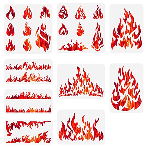 FINGERINSPIRE 9PCS Feuer Muster Schablone 3 Größen Burn Blaze Lagerfeuer Malerei Schablonen Plastik PET Wand Schablone Flammen Schablone DIY Kunst und Handwerk Schablonen für Wand Fliesen Möbel Dekor von FINGERINSPIRE