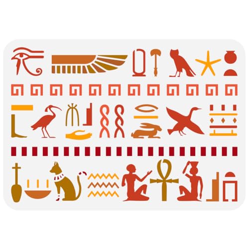 FINGERINSPIRE Ägyptische Hieroglyphen Malschablone 21x29.7 cm Wiederverwendbares Auge Des Horus Musters Zeichenvorlage Hieroglyphen Randschablone Zum Malen Auf Holz Wand Stoff Möbeln von FINGERINSPIRE