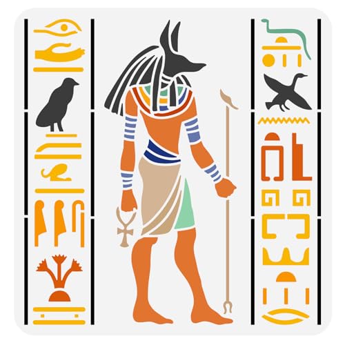 FINGERINSPIRE Ägyptischer Gott Anubis Schablone 30 x 30 cm wiederverwendbare Anubis Statue Malvorlage Ägyptisches Symbol Hieroglyphe Dekoration Schablonen zum Malen auf Holz, Wand, Stoff, Papier, von FINGERINSPIRE