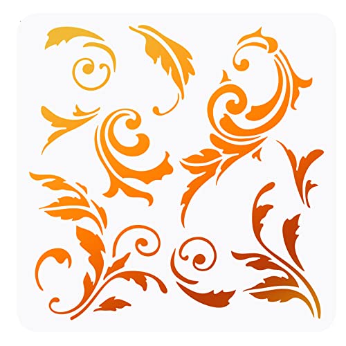 FINGERINSPIRE Akanthus Blatt Scroll Schablone 30x30cm Blumen Kunststoff Schablonen Ausgefallene Schnörkel Malschablone, Große Blumen Blatt Schablonen Zum Malen von DIY Kunst Und Handwerk von FINGERINSPIRE