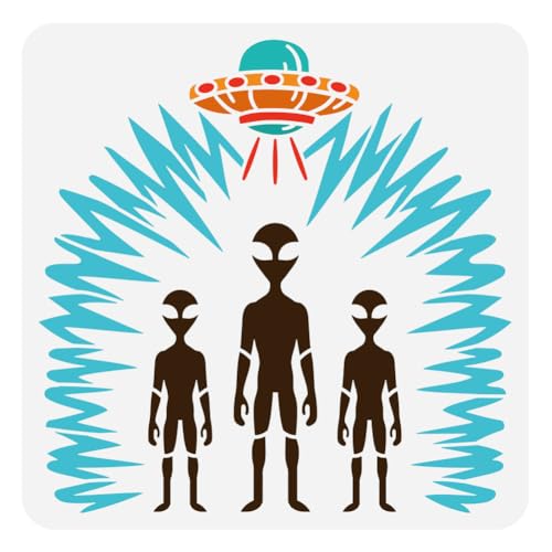 FINGERINSPIRE Alien UFO Malschablone 30x30 cm Wiederverwendbare Aliens Muster Zeichenvorlage UFO Raumschiff Schablone Zum Malen Große Wissenschaftliche Themenvorlage Für Wandmöbel Bodendekoration von FINGERINSPIRE