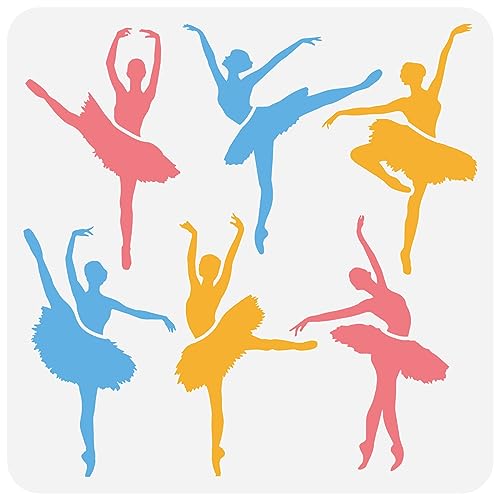 FINGERINSPIRE Ballerinas Schablone 30x30 cm Tanz Ballerina Silhouette Malschablone Kunststoff 5 Stile Balletttänzer Muster Schablone Wiederverwendbare Schablone Für Holzschild Heimdekoration von FINGERINSPIRE