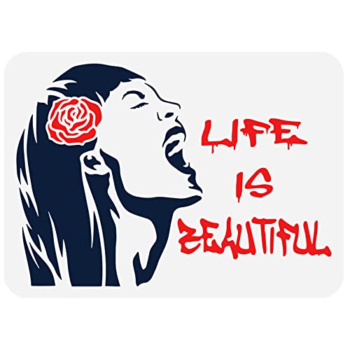 FINGERINSPIRE Banksy Life Is Beautiful Schablone 30x30 cm Wiederverwendbar Banksy Mädchen Malschablone DIY Kunst Rosen Zeichnungsschablone Banksy Thema Zum Malen Auf Holz Papier Wand Und Möbel von FINGERINSPIRE