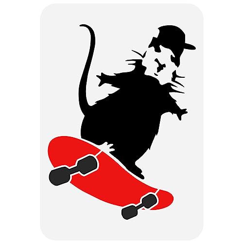 FINGERINSPIRE Banksy Skateboard Ratten Schablone 21x29.7 cm Wiederverwendbare Banksy Themen Malvorlage Banksy Maus Zeichenschablone Tierschablone Zum Malen Auf Holzwandmöbeln von FINGERINSPIRE