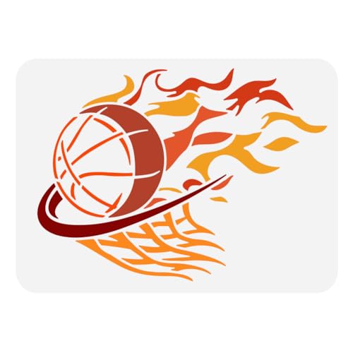 FINGERINSPIRE Basketball Malschablone 21x29.7 cm Wiederverwendbare Flammen Basketball Muster Zeichnungsvorlage Basketballsortiment Themenschablone Zum Malen Auf Holzwänden Stoffmöbeln von FINGERINSPIRE