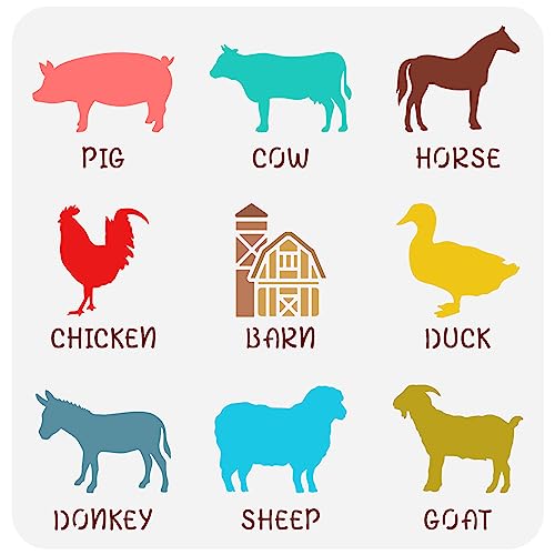 FINGERINSPIRE Bauernhoftiere Schablone 30x30 cm Schwein Schablone Kuh Schablone Pferd Vorlage Huhn Schablone Scheune Schablone Ente Vorlage Esel Schablone Schaf Tempalte Ziege Schablone Tierschablone von FINGERINSPIRE