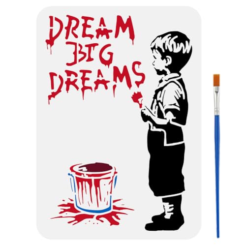 FINGERINSPIRE Big Dreamer Schablone Zum Malen 21x29.7cm Ausgehöhlte Banksy Graffiti Vorlage Mit Pinsel Dream Big Dreams Malschablone Boy Dreams Schablone Banksy Themenvorlage Für Heimwerker von FINGERINSPIRE