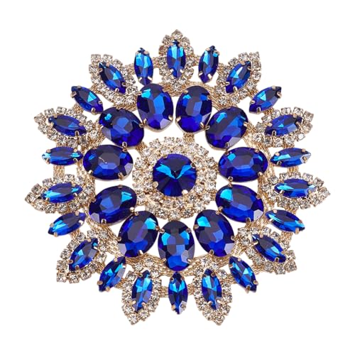 FINGERINSPIRE Blaue, runde Glas-Strass-Applikation mit Metallkette, 10,9 cm, floraler Strass-Patch, Blumen-Strass-Applikationen für Hochzeit, Brautkleid, Hochzeitskleid, DIY-Kleidung von FINGERINSPIRE