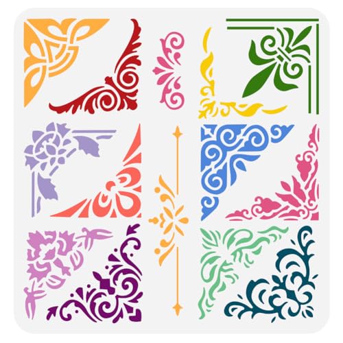 FINGERINSPIRE Blumen Eckschablone 30x30 cm Dekorative Bordüren Malvorlage 12 Stile Ecken 2 Stile Randmuster Schablone Zum Malen Auf Holz Wand Stoff Papier Möbeln von FINGERINSPIRE