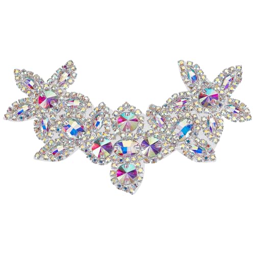 FINGERINSPIRE Blumen Strass Applikation 150x105mm Klare ab Strass Applikationen Mit Weißem Rückentuch Zum Aufbügeln/Aufnähen Hochzeits Braut Patches Perlen Aufnäher Damen Gürtel Applikation von FINGERINSPIRE