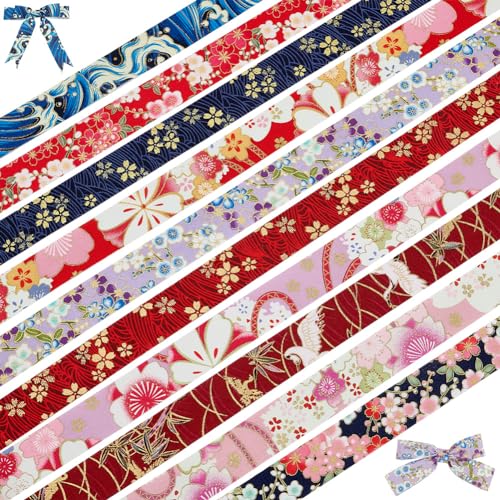 FINGERINSPIRE Blumenband Im Japanischen Kimono Stil 18.3 m 10 Farben 30 mm Breit Besticktes Baumwollband Mit Blumenmuster Einzelnes Bedrucktes Band Für Haarschleifen Kopfbedeckungen Partydekor von FINGERINSPIRE