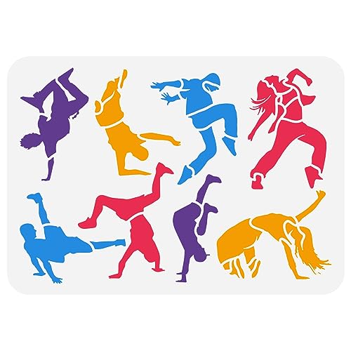 FINGERINSPIRE Break Dancer Malschablone 21,1 x 29,7 cm, wiederverwendbar, Break Dance Junge Mädchen Zeichnung Dekoration Vorlage Street Dance Schablone zum Malen auf Holz, Wand, Stoff, Papier, Möbel von FINGERINSPIRE