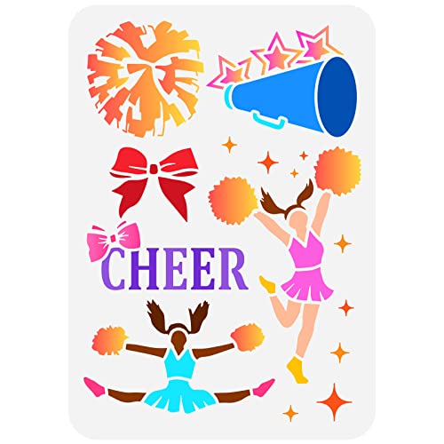 FINGERINSPIRE Cheerleader Schablone 21x29.7 cm Wiederverwendbare Malschablone Mädchen Tänzerin Schablone Cheerleading Blumenstrauß Vorlage Fliege Schablone Aufmunterungs Schablone Für Sportplatz von FINGERINSPIRE