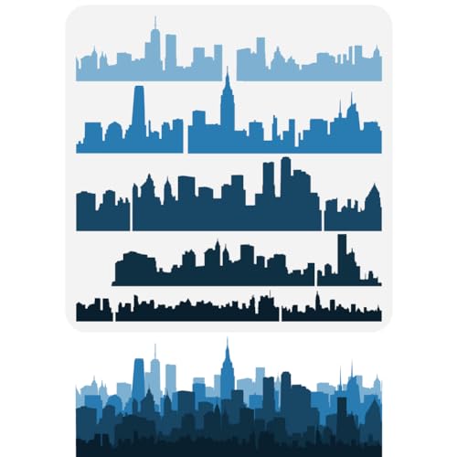 FINGERINSPIRE City Skyline Schablone 30 x 30 cm - Schichtbare Stadt Silhouette - Kunststoff - Wiederverwendbar - DIY Kunst & Handwerk von FINGERINSPIRE