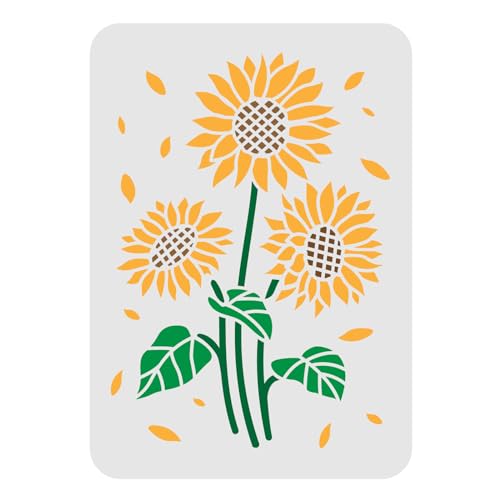 FINGERINSPIRE Drei Sonnenblumen Schablonenvorlage 29.7x21cm Kunststoffblumen Zeichnung Malschablonen Rechteck Wiederverwendbare Schablonen Für Mal- Und DIY-Projekte von FINGERINSPIRE