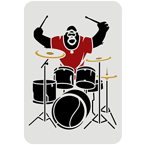 FINGERINSPIRE Drum Set Schablone 29,7 x 21,1 cm Gorilla Schablone Kunststoff Gorilla Spieltrommeln Muster Malschablone Wiederverwendbare Trommeln Dekor Schablone für DIY Projekte und Handwerk von FINGERINSPIRE