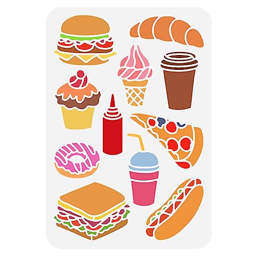 FINGERINSPIRE Fastfood Schablone 21x29.7 cm Wiederverwendbar Hamburger Sandwiches Käse Donuts Brot Kuchen Tomatensauce Cola Kaffee Mustervorlage Zum Malen An Der Wand Holz Leinwand Und Möbel von FINGERINSPIRE