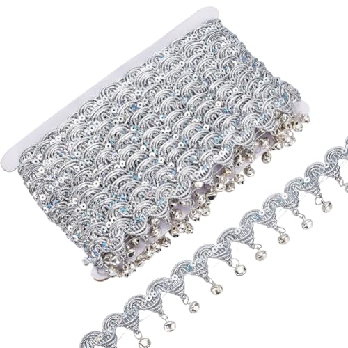 FINGERINSPIRE Fransenband mit Glocken-Pailletten, 4,8 cm breit, silber-metallisches Perückenband mit Eisenglockenperlen, Fransenbesatz, Glockenquaste, Band für Tanzkleid, Gürtel, Kette, DIY, Kleidung FINGERINSPIRE Fransenband mit Glocken-Pailletten, 4,8 cm breit, silber-metallisches Perückenband mit Eisenglockenperlen, Fransenbesatz, Glockenquaste, Band für Tanzkleid, Gürtel, Kette, DIY, Kleidung von FINGERINSPIRE