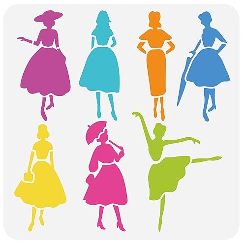 FINGERINSPIRE Frauen Themen Schablonen 30x30 cm Silhouette Frauen Schablone Kunststoff 7 Stile Elegante Damen Muster Schablone Wiederverwendbare Weibliche Schablone Für Wand Zuhause Malerei Dekor von FINGERINSPIRE