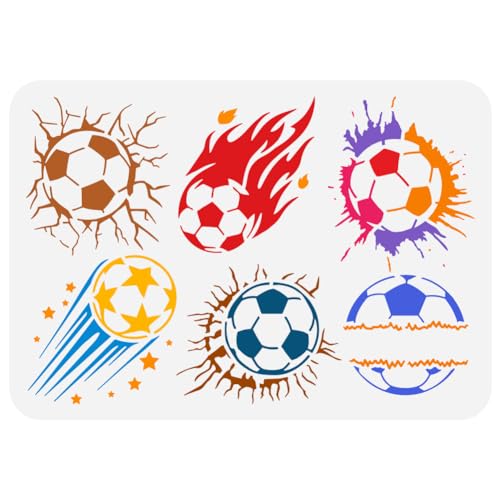 FINGERINSPIRE Fußball Flammenriss Malschablone 21x29.7 cm Wiederverwendbare Fußball Muster Zeichenvorlage DIY Feuer Fußball Schablone Zum Malen Auf Holz Wand Stoff Möbeln von FINGERINSPIRE