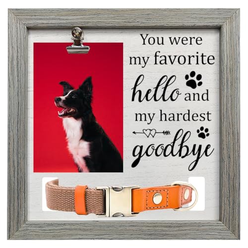 FINGERINSPIRE Gedenk Bilderrahmen Für Haustiere 23x23 cm You Were My Favorite Hello And Hardest Goodbye Haustier Bilderrahmen Mit Fotoclip Und Halsbandhalter Holz Gedenkgeschenkrahmen Für Haustiers von FINGERINSPIRE