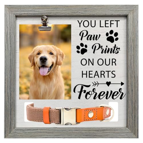 FINGERINSPIRE Gedenk-Bilderrahmen für Haustiere, 22,9 x 22,9 cm, "You Left Paw Prints on Our Hearts Forever", mit Foto-Clip und Halsbandhalter, Holz, Gedenkgeschenk-Rahmen für Hunde, Katzen, FINGERINSPIRE Gedenk-Bilderrahmen für Haustiere, 22,9 x 22,9 cm, "You Left Paw Prints on Our Hearts Forever", mit Foto-Clip und Halsbandhalter, Holz, Gedenkgeschenk-Rahmen für Hunde, Katzen, von FINGERINSPIRE