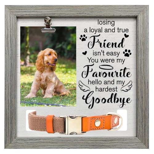 FINGERINSPIRE Gedenk-Bilderrahmen für Haustiere, 22,9 x 22,9 cm, mit Foto-Clip und Halsbandhalter, Holz, Gedenkrahmen für Hunde, Katzen, Haustiere, die bestanden haben von FINGERINSPIRE