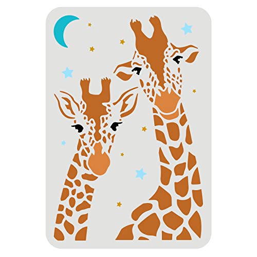 FINGERINSPIRE Giraffe Schablone 29,7x21cm Zwei Giraffe Zeichnung Malerei Schablonen Kunststoff Zoo Tiere Schablonen Wiederverwendbare Mond Stern Malschablone für Malerei auf Holz Boden Wand Fenster von FINGERINSPIRE