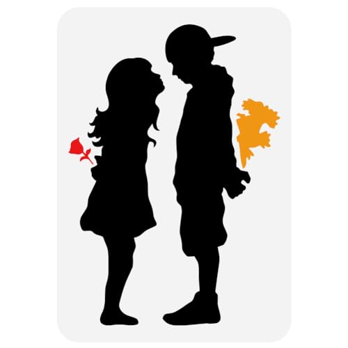 FINGERINSPIRE Girl Boy Banksy Schablone 21x29.7 cm Wiederverwendbare Banksy Boy Meets Girl Schablone DIY Art Girl Boy Mit Blumen Malvorlage Banksy Thema Schablone Zum Malen Auf Holz Wand Und Möbel von FINGERINSPIRE