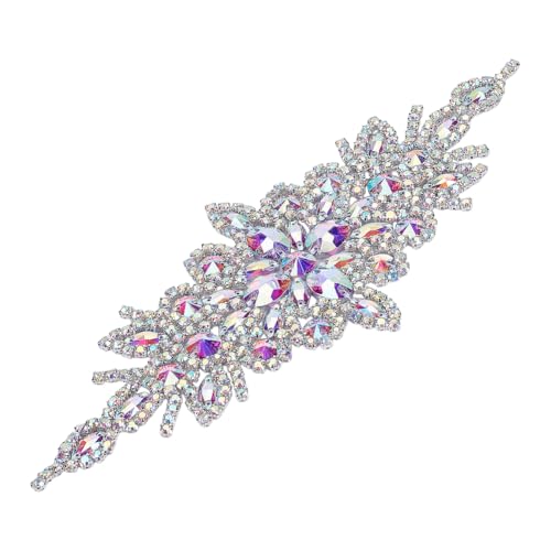 FINGERINSPIRE Glas Strass Applikationen 24x9.5cm Kristall ab Strass Applikation Zum Aufbügeln Blumen Hochzeitsgürtel Applikation Hotfix Strass Patches Nähen Strass Applikation Für Kleid von FINGERINSPIRE