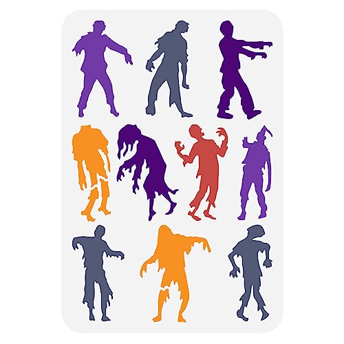 FINGERINSPIRE Gruselige Zombies Malschablone 21x29.7 cm Halloween Zombies Wandmalerei Schablone Halloween Themen Muster Schablone Zum Malen Auf Wandmöbeln DIY Urlaub Party Dekoration von FINGERINSPIRE