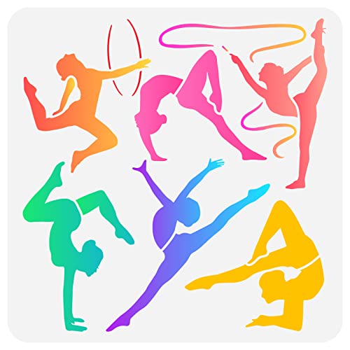 FINGERINSPIRE Gymnastik Malschablone 30x30 cm Kunststoff PET Malschablone 6 Stile Frauen Gymnastik Vorlage Sport Schablone Große Zeichenvorlage Für Wand Bodenfliesen Dekoration von FINGERINSPIRE