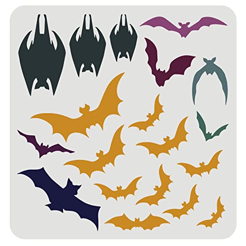 FINGERINSPIRE Halloween Fledermaus Schablone 30x30cm Halloween Themen Zeichenschablone mit gruseligen Fledermäusen Musterschablone zum Malen auf Wand Leinwand Fliesen Möbeln und Papier von FINGERINSPIRE