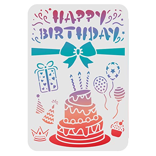 FINGERINSPIRE Happy Birthday Zeichnung Malschablonen Vorlagen 29,7 x 21 cm Kuchenmuster Kunststoff Schablonen Dekoration Rechteckige Wiederverwendbare Schablonen zum Malen auf Holz Boden Wand Stoff von FINGERINSPIRE