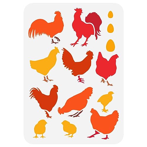 FINGERINSPIRE Huhn Schablone Zum Malen 21x29.7 cm Wiederverwendbare Hahn Zeichnungsschablone Kunststoff Henne Muster Schablone Tierthema Bastelschablone Zum Malen Auf Wand Holz DIY Heimdekoration von FINGERINSPIRE