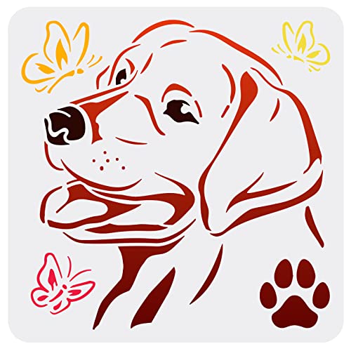 FINGERINSPIRE Hundeschablone 30x30 cm Ausgehöhlte Malschablone Labrador Hundeschablone Schmetterlingsschablone Hundepfotenabdruck Zeichenschablone Kunststoff PET Schablone Für Wand Boden Dekoration von FINGERINSPIRE