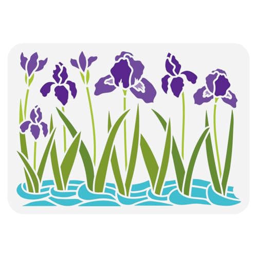 FINGERINSPIRE Iris In Wasser Schablone 21x29.7 cm Wiederverwendbare Iris Blumen Malschablone Blumenrand Dekorationsvorlage Iris Pflanzen Schablonen Zum Malen Auf Holz Wand Möbel DIY Heimdekoration von FINGERINSPIRE