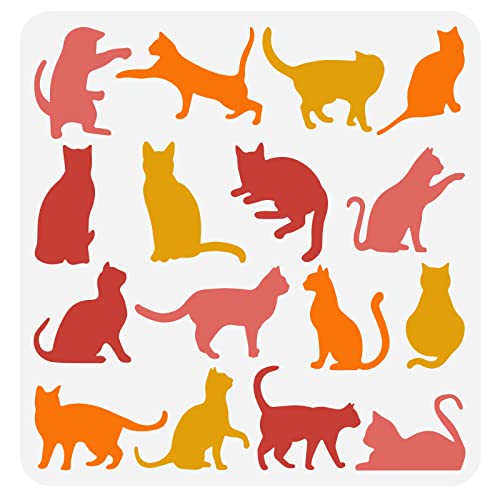 FINGERINSPIRE Katzen Schablone 30x30cm Wiederverwendbare Katzenschablone zum Malen DIY Basteln niedliche Katzenmuster Schablone Tierschablonen zum Malen auf Wand, Möbel, Holz und Papier von FINGERINSPIRE