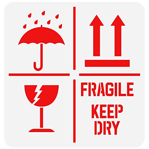 FINGERINSPIRE Keep Dry Fragile Up Text Schablone 30x30cm Wiederverwendbar Keep Dry Schild Zeichenschablone Fragile Up Zeichen Malvorlage Für Kartonverpackung Kunststoffschablone Für Holzpapier von FINGERINSPIRE