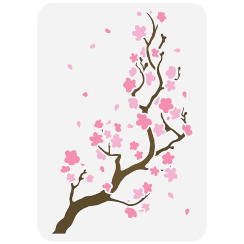 FINGERINSPIRE Kirschblüten Silhouette Malschablone 21x29.7 cm Große Kirschblütenbaum Zeichenvorlage Kunststoff PET Blumenzweige Silhouette Schablone Zum Malen Auf Holzstoff von FINGERINSPIRE