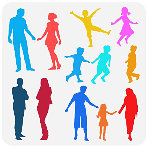 FINGERINSPIRE Kleine Figuren Schablone 30 x 30 cm Quadratische Malerei Schablone Familie Schablone Paare Vorlage Familienmitglied Silhouette Schablone Kunststoff PET Schablone für Boden Wand Tür Möbel von FINGERINSPIRE