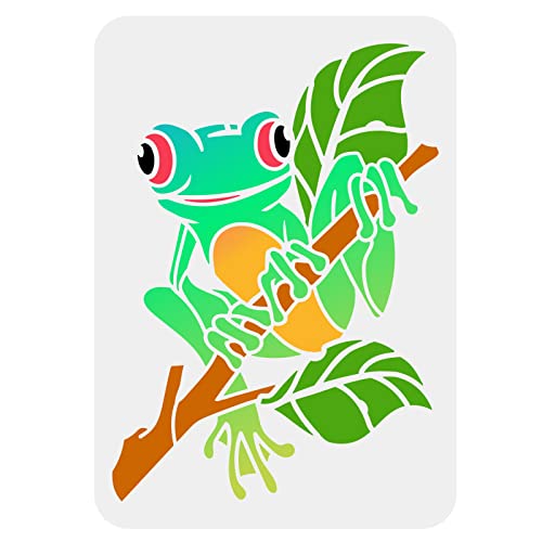 FINGERINSPIRE Laubfrosch Malschablone 21x29.7 cm Wiederverwendbare Frosch Auf Baum Muster Zeichnungsvorlage DIY Kunst Regenwald Laubfrosch Schablone Tierthema Schablone Zum Malen Auf Wandholzmöbeln von FINGERINSPIRE