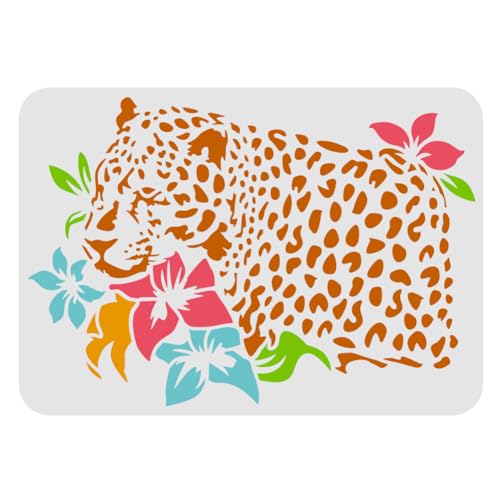 FINGERINSPIRE Leoparden-Schablonen 29,7x21cm Kunststoff-Leoparden-Malschablonen Leoparden-Blumenmuster Wandschablonen Wiederverwendbare Schablonen zum Malen auf Holz, Boden, Wand und Fliesen von FINGERINSPIRE